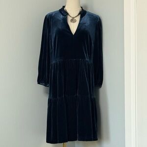 Vince Camuto Blue Velvet Tiered Dress | Size 14,boho
